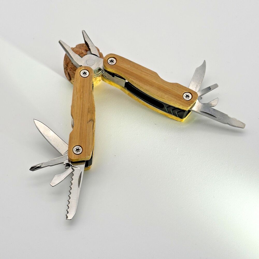 Bamboo Handle Multi Tool Pliers Pocket Knife 10-in-1 Compact EDC Accu-Tech